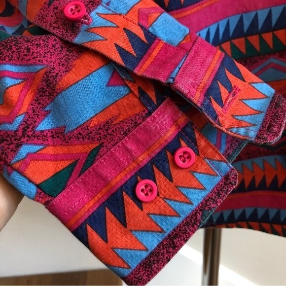Wrangler Shirt Womens XL Pink Blue 90s Southwestern Western Aztec Vintage New - Picture 5 of 16